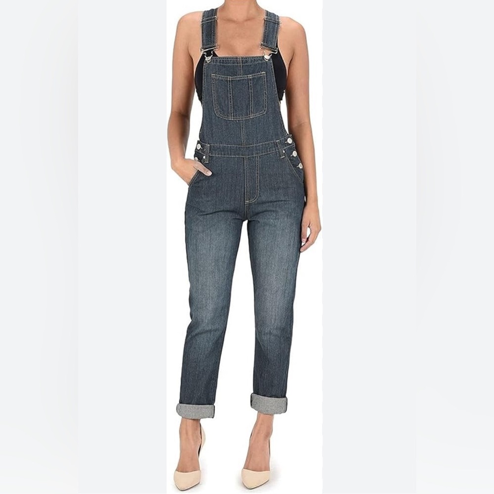 Women’s Overalls Straight Leg Med Wash Denim Size Medium Twiin Sisters